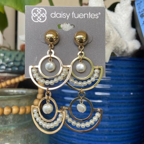 Gold/Pearl Dangle Drop Daisy Fuentes Fashion Earrings $16ea / 3 for $25 - Picture 1 of 7